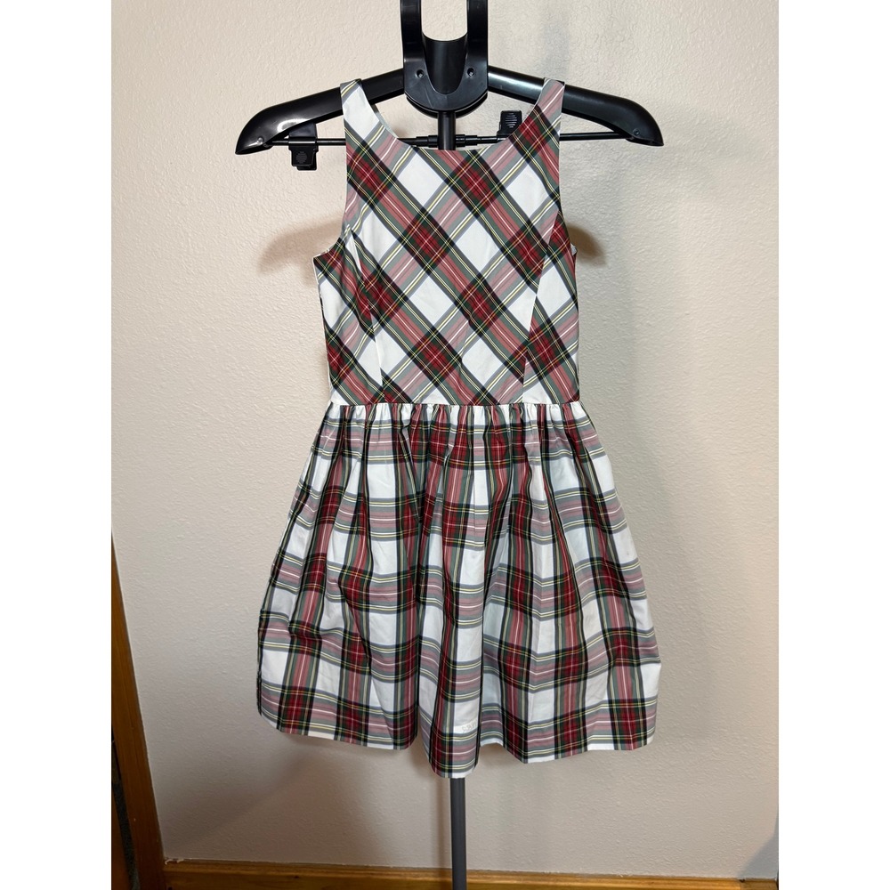 Polo Ralph Lauren Girls Red Green Plaid Holiday Dress Size 10 Sleeveless Taffeta